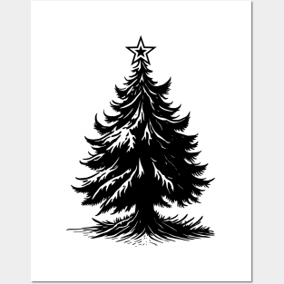 Minimalist Black Christmas Tree with Star on Top Posters and Art